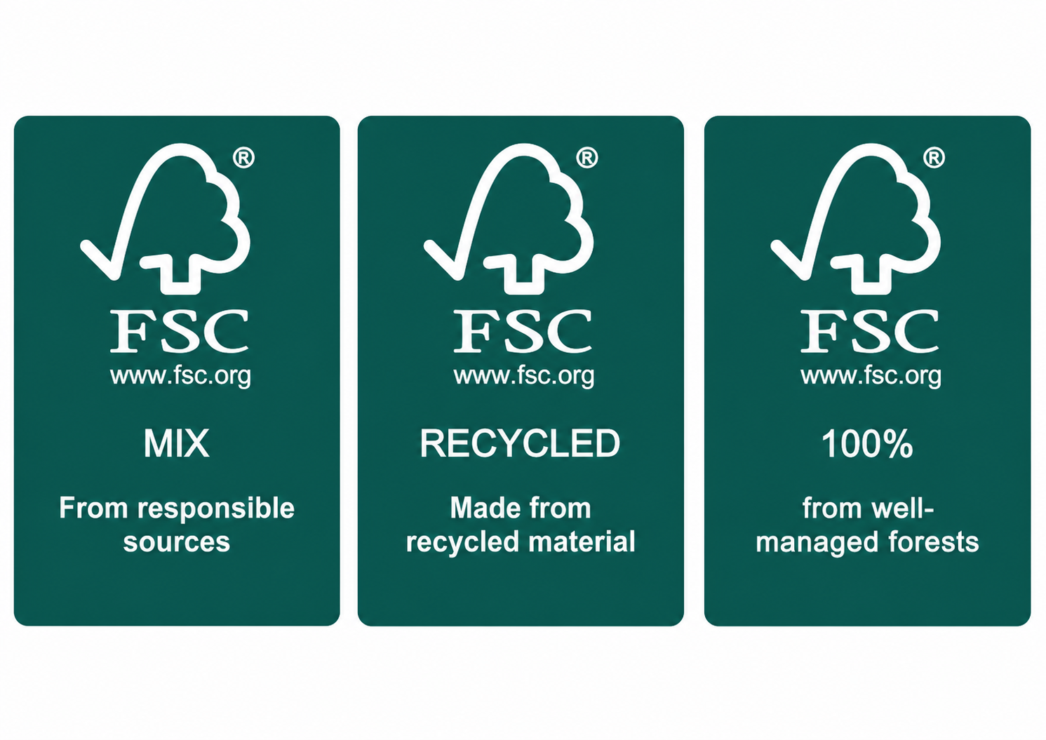 FSC Mix, FSC Recycled and FSC 100% certification label options