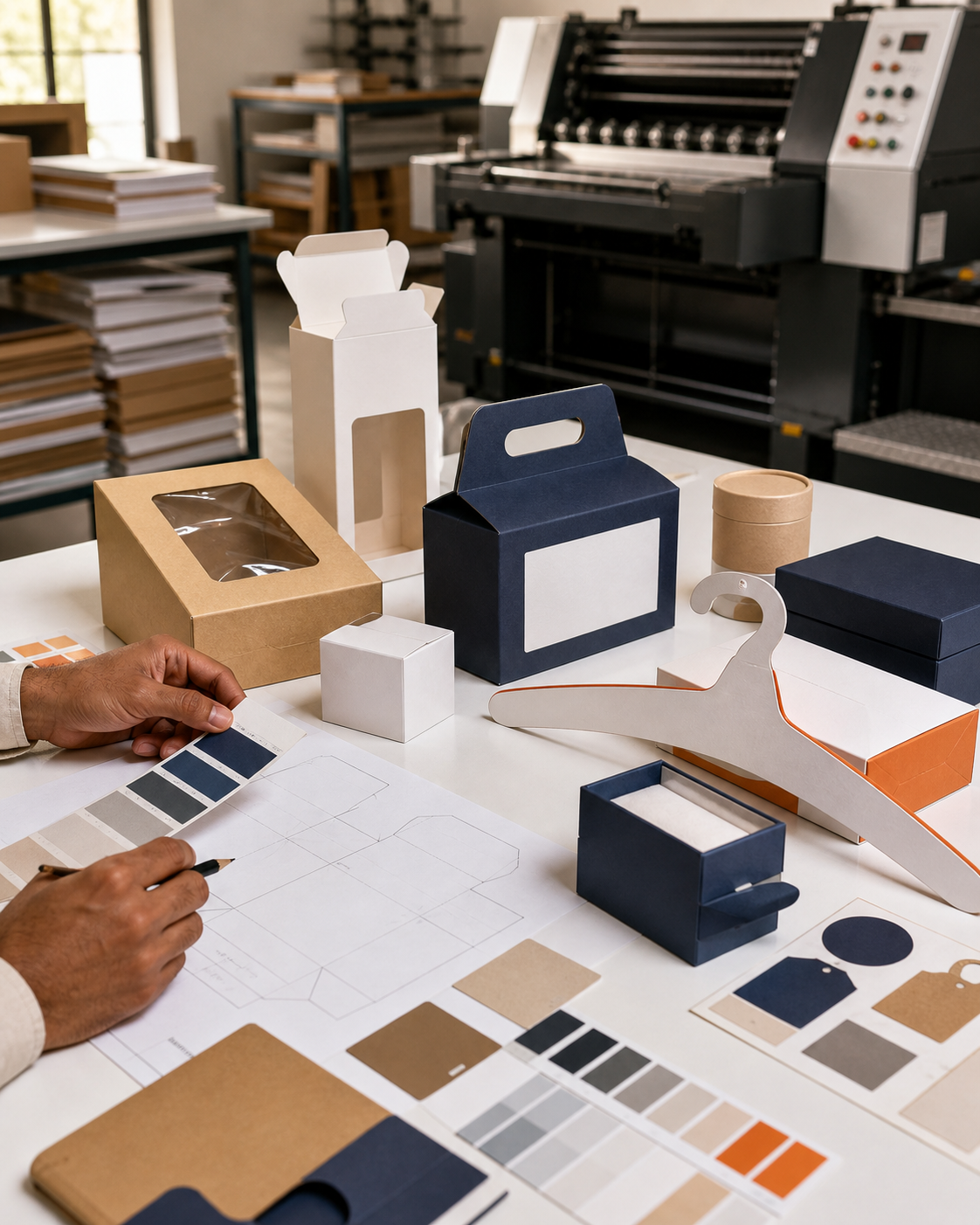 Packaging design and production planning at a professional print and paperboard packaging facility