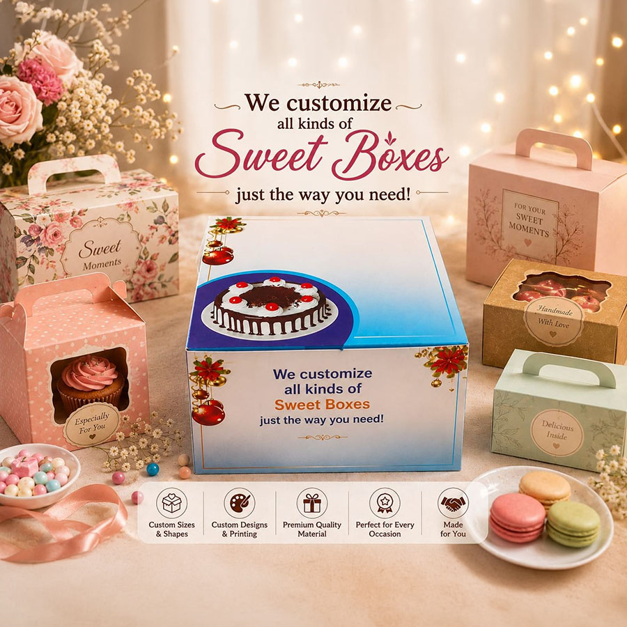 Collection of custom food and sweet boxes